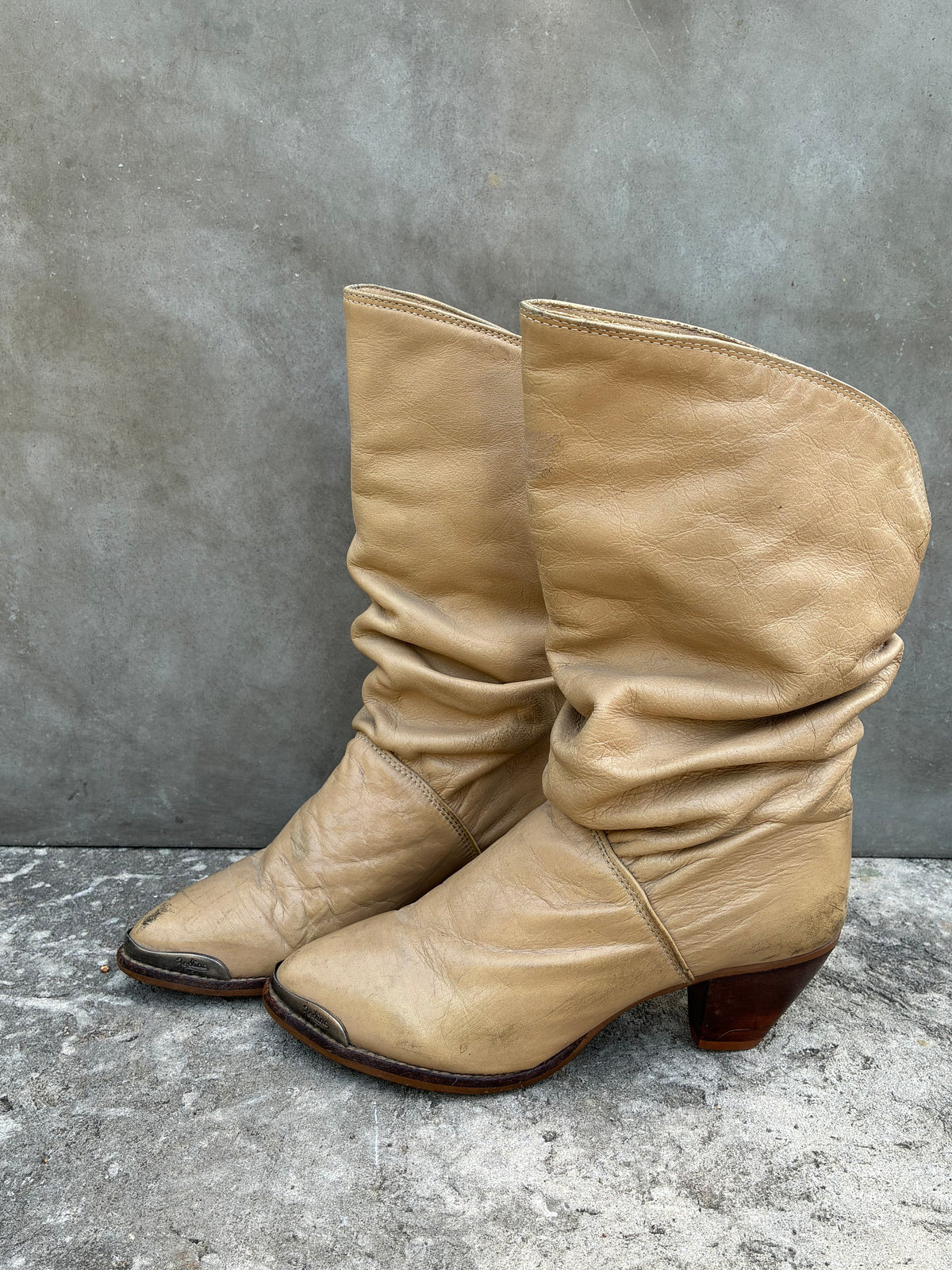 Vintage 1980s Zodiac Metal Toe Ankle Slouchy Boots