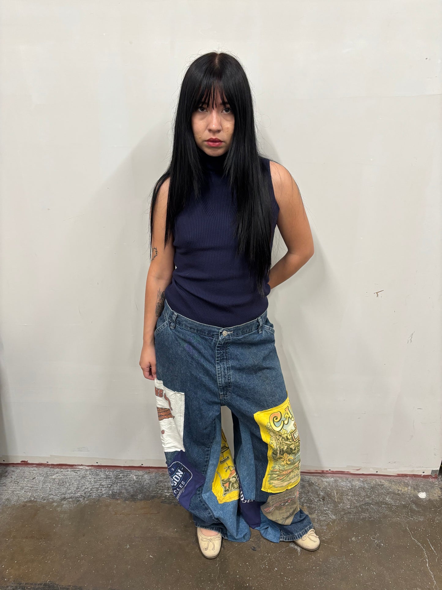 Reworked Harley Davidson Patchwork Jeans