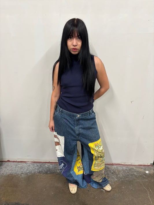 Reworked Harley Davidson Patchwork Jeans