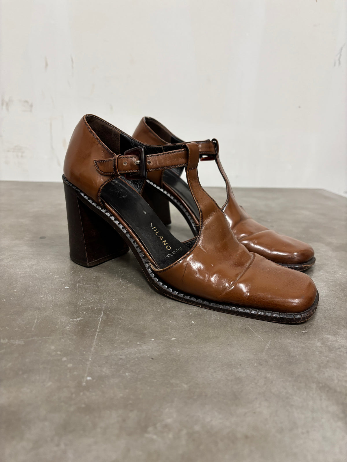 Vintage Prada Brown Leather Mary Jane Heels