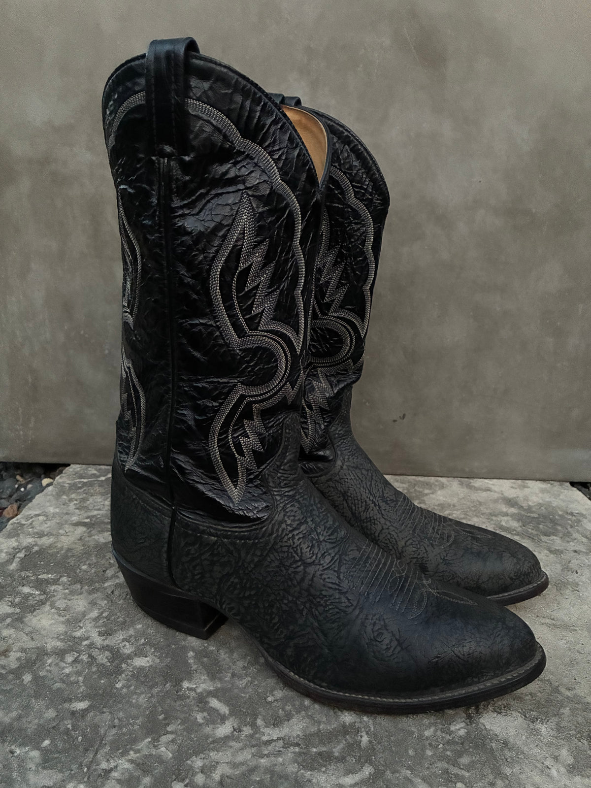 Vintage Tony Lama Black Leather Cowboy Boots