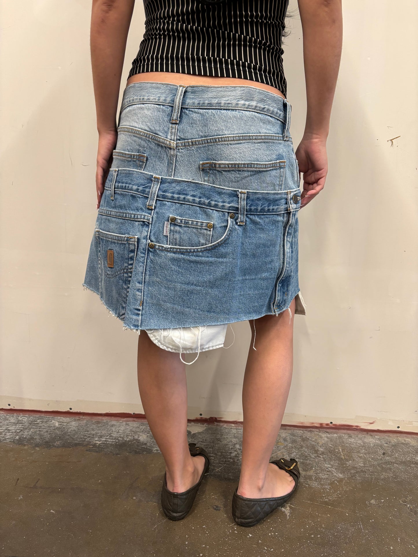 Reworked Double Denim Skirt