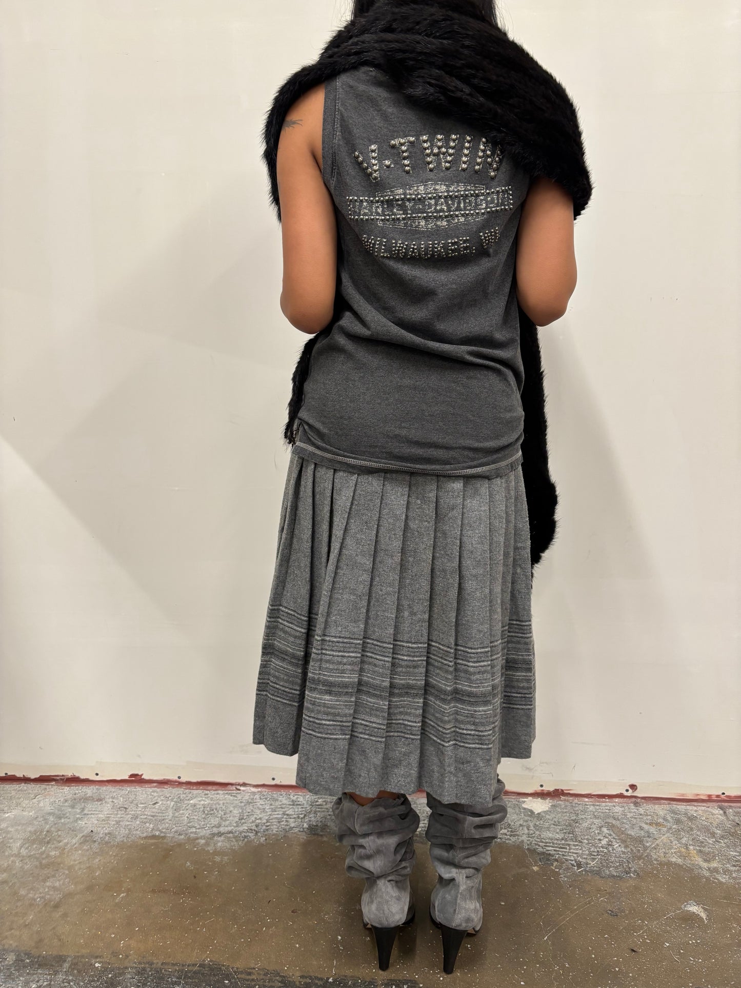 Long Grey Pleated Skirt