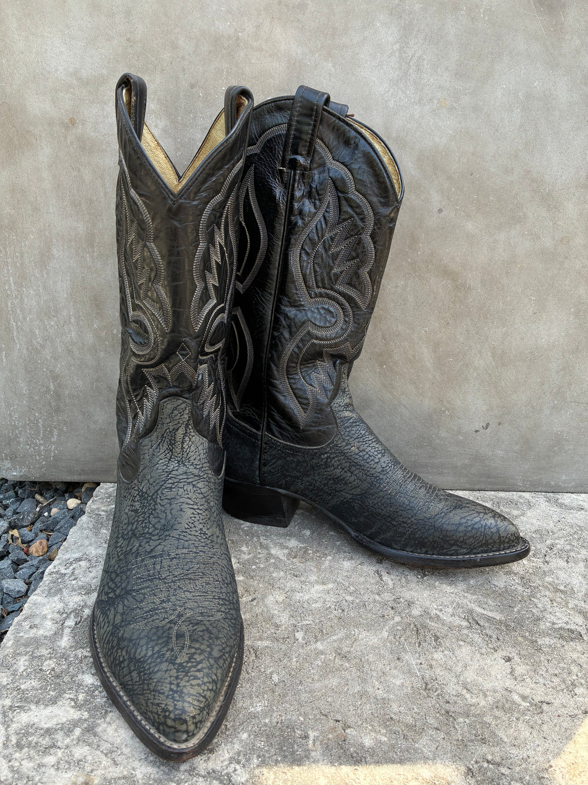 Vintage 1980s Tony Lama Black Leather Cowboy Boots