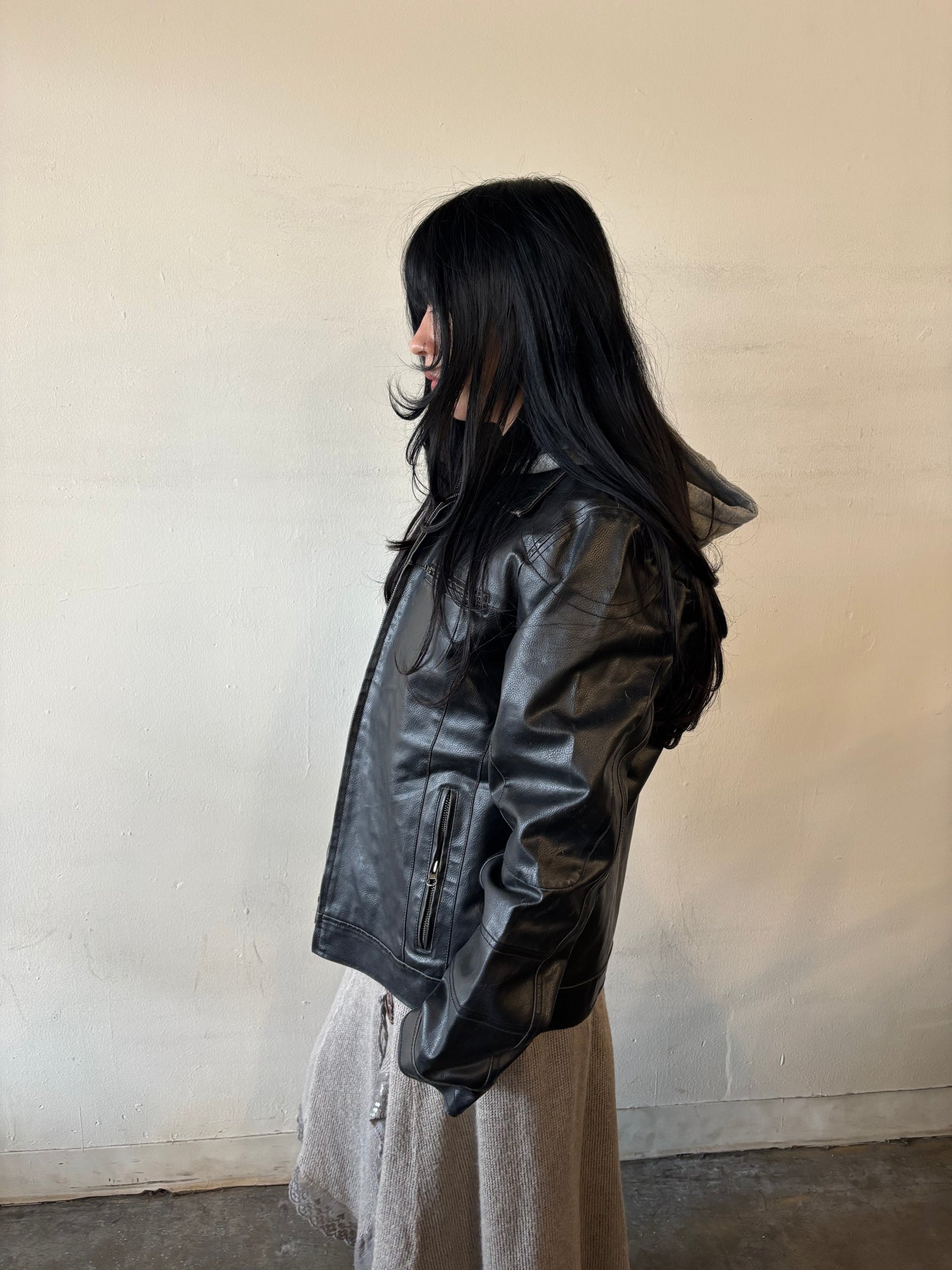 Vintage Guess Hoodie Leather Jacket