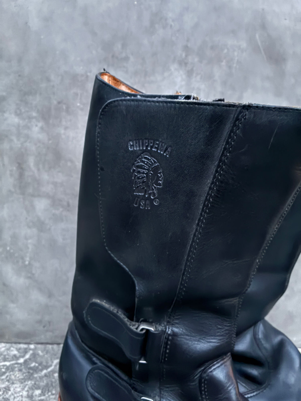 Vintage 90s Chippewa Black Leather Motorcycle Boots