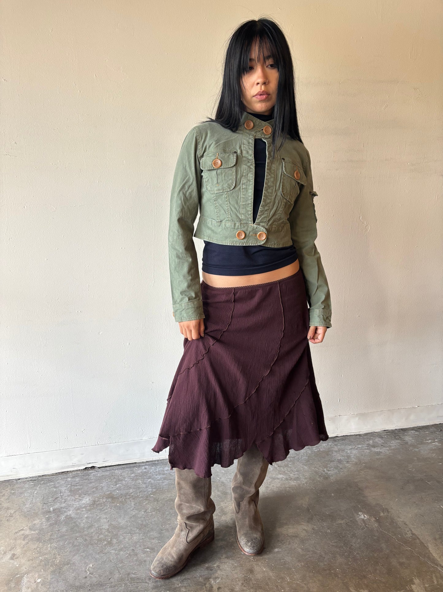 Vintage Green Cargo Cropped Jacket