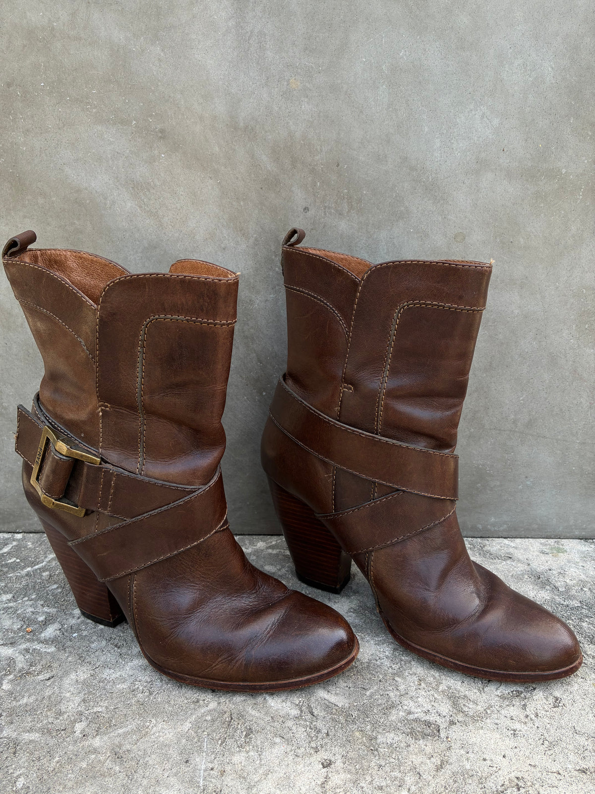 Vintage Frye Buckle Heeled Boots