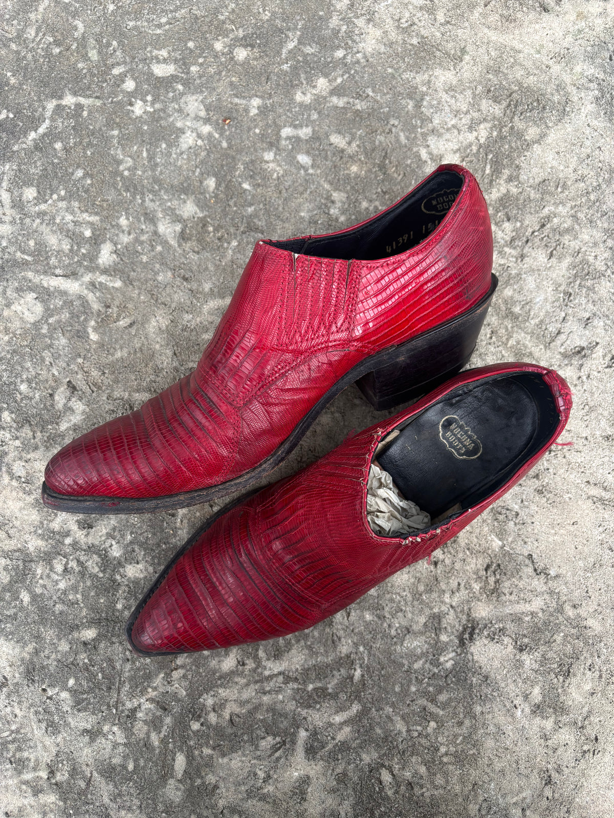 Vintage Nocona Red Lizard Ankle Boots