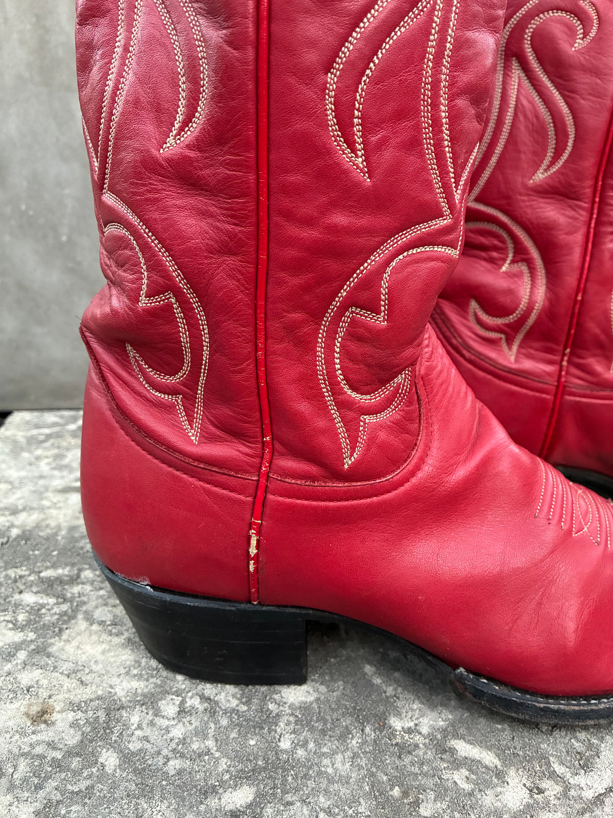 Vintage 1980s Larry Mahan Red Leather Cowboy Boots