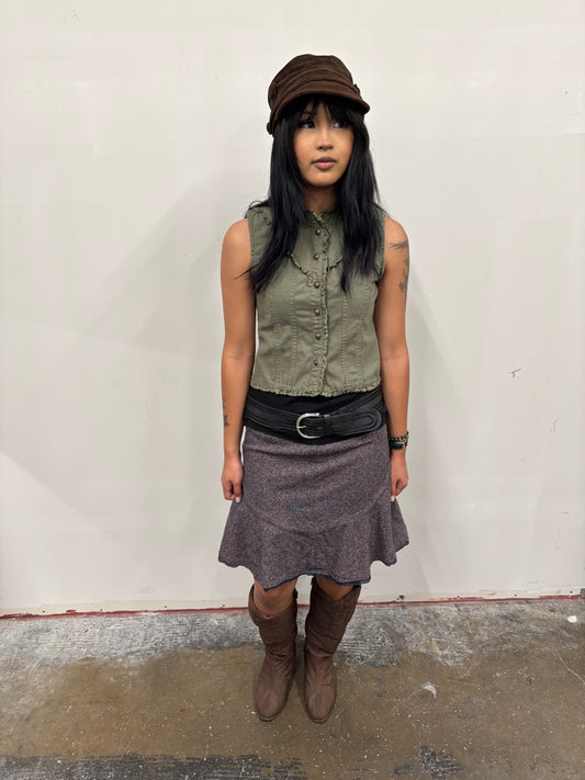 Ruffled Button Up Cropped Vest