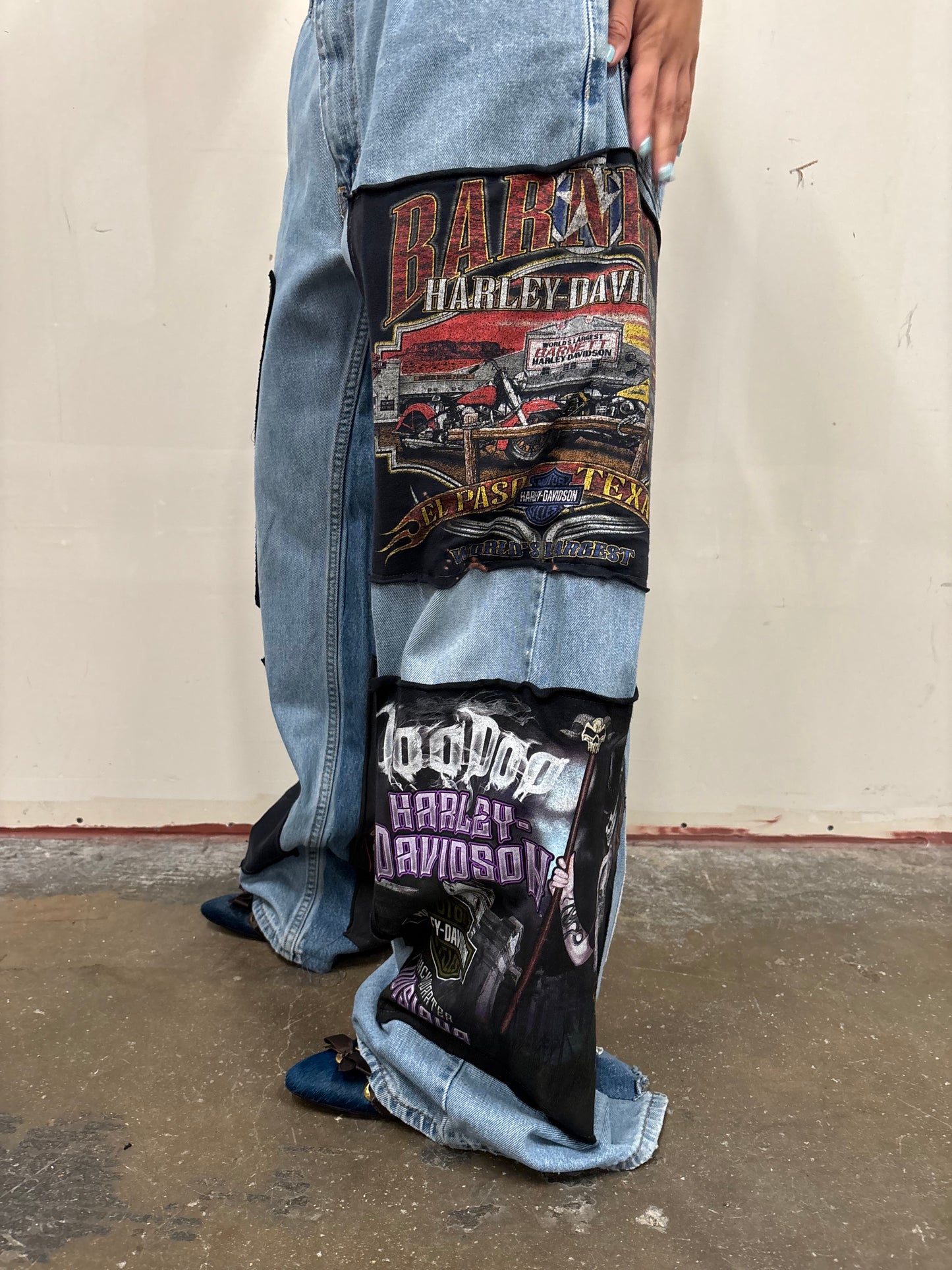 Reworked Harley Davidson Patchwork Jeans