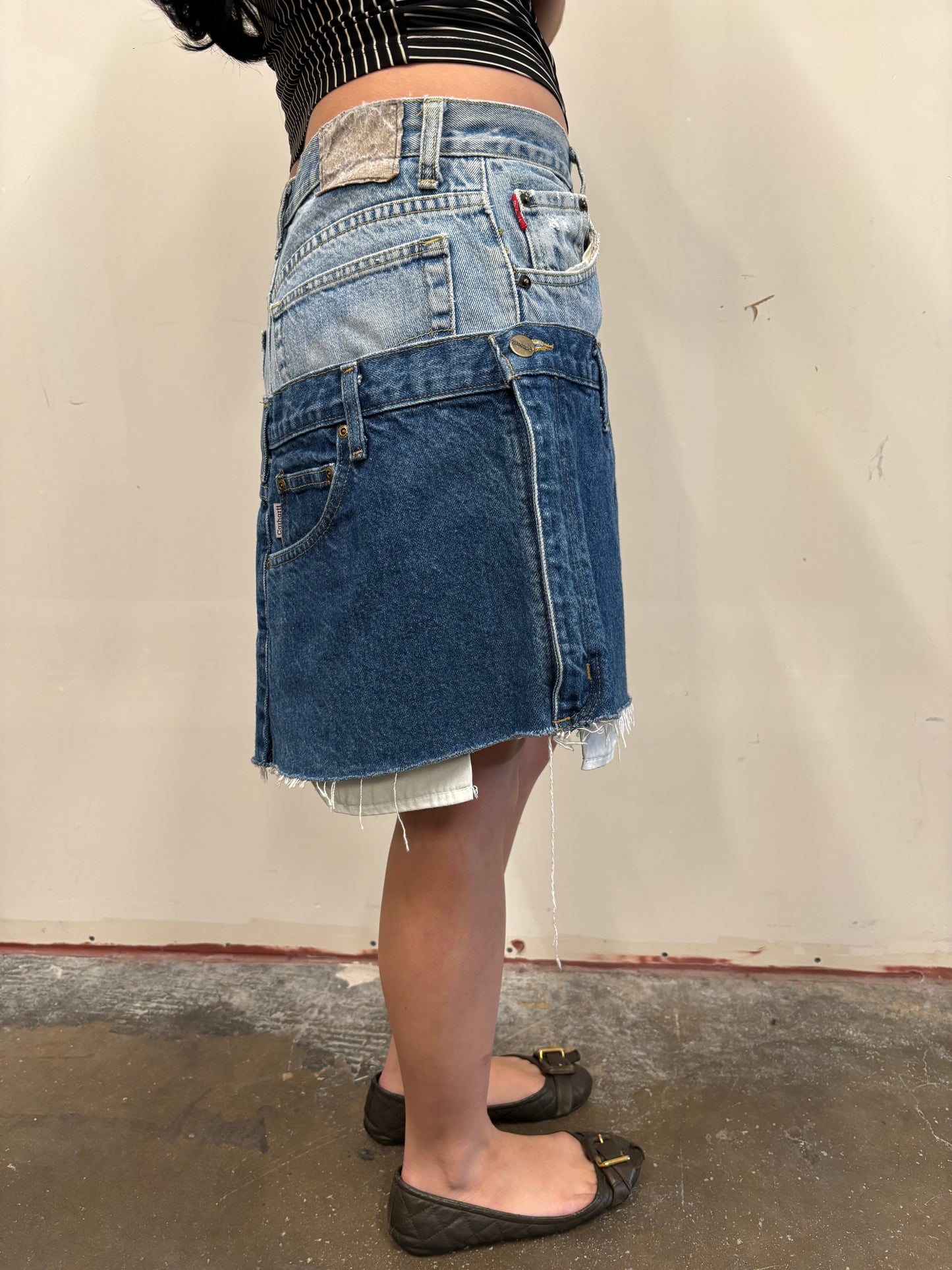 Reworked Double Denim Skirt