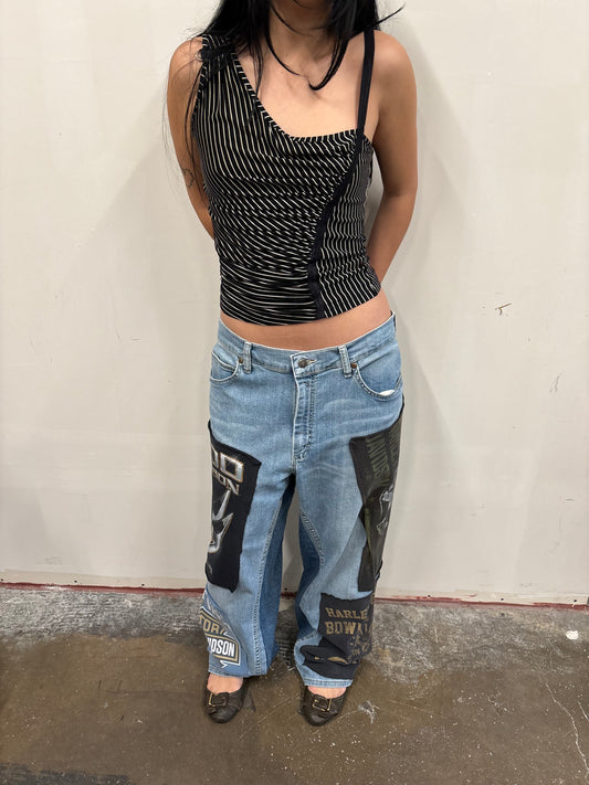 Reworked Harley Davidson Patchwork Denim Jeans