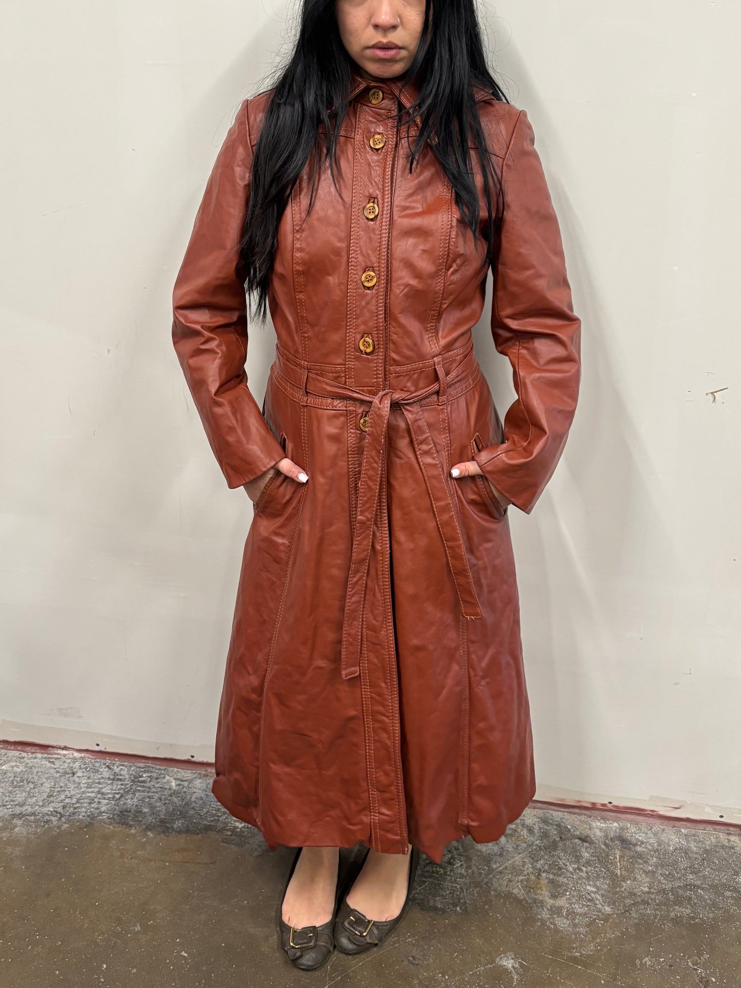 Vintage Red Leather Trench