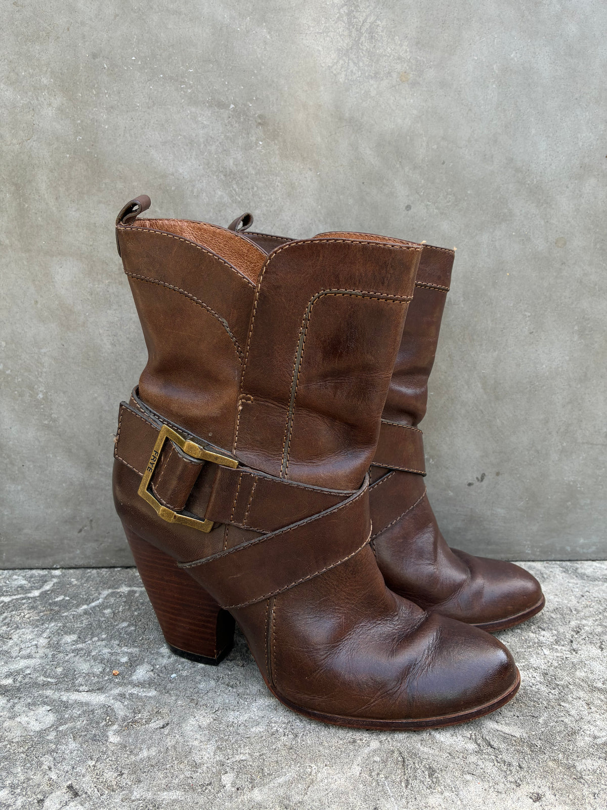 Vintage Frye Buckle Heeled Boots
