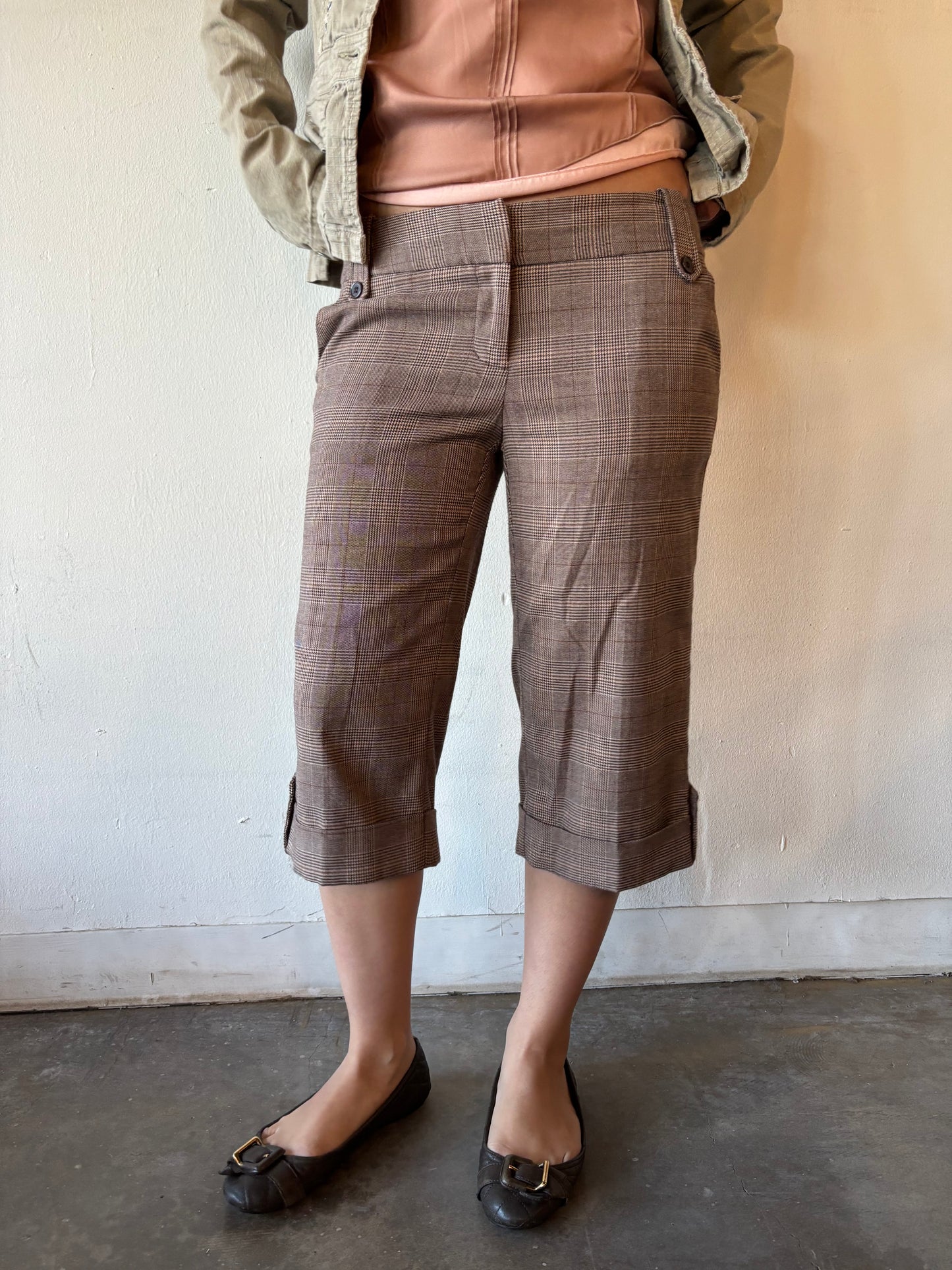 Vintage Brown Plaid Capris