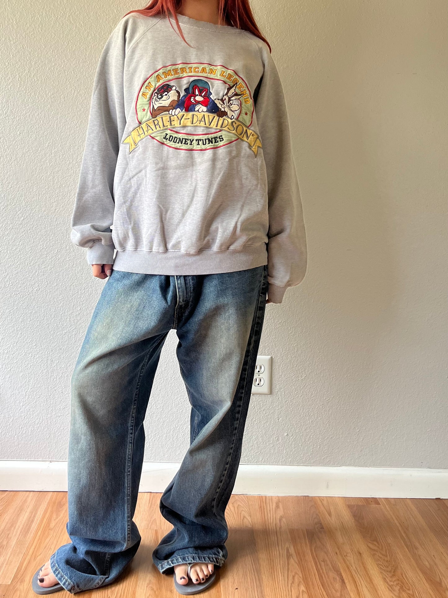 Vintage Looney Tunes Harley Davidson Embroidered Crewneck