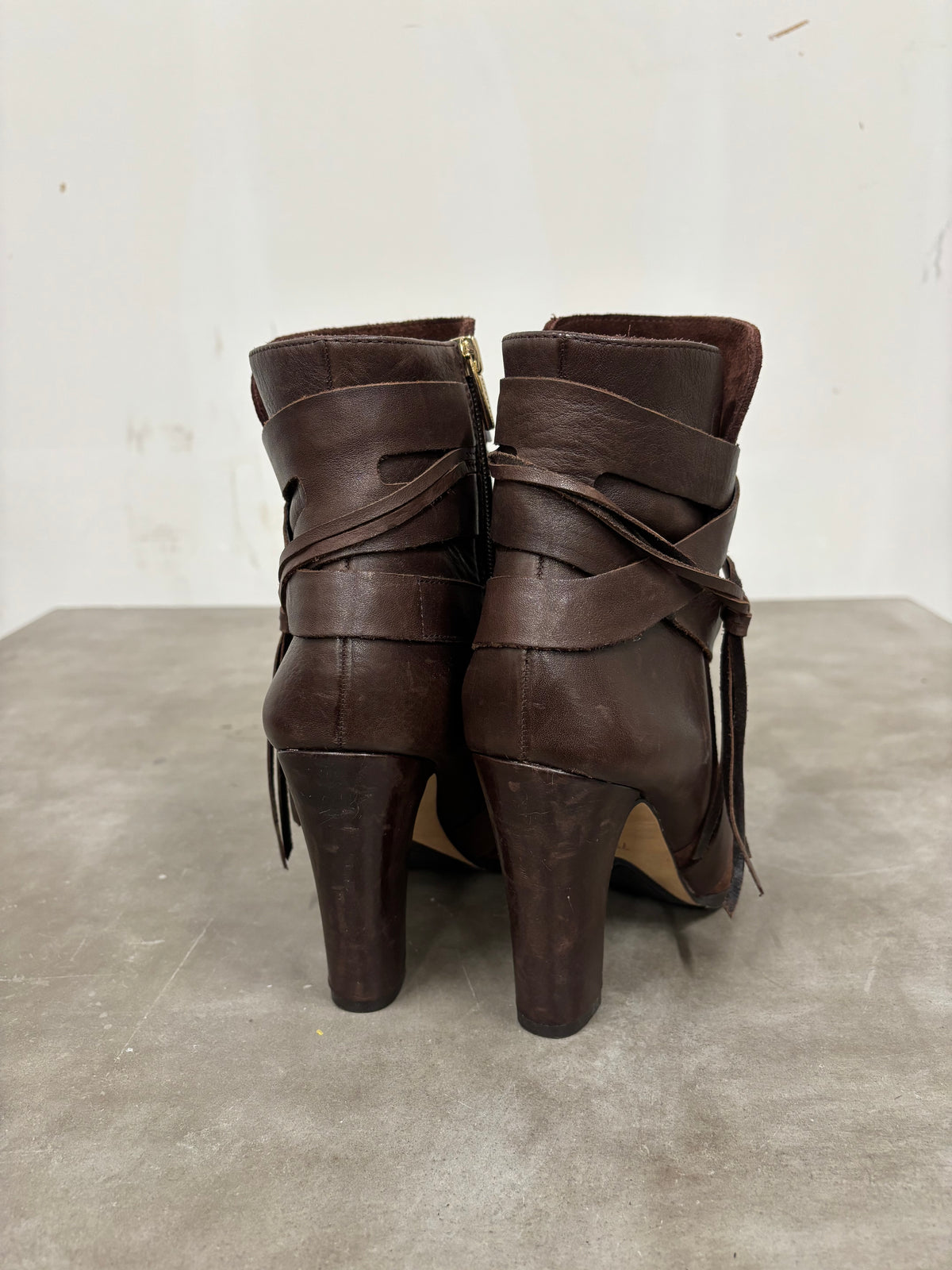 Vince Camato Brown Suede Leather Fringe Boots