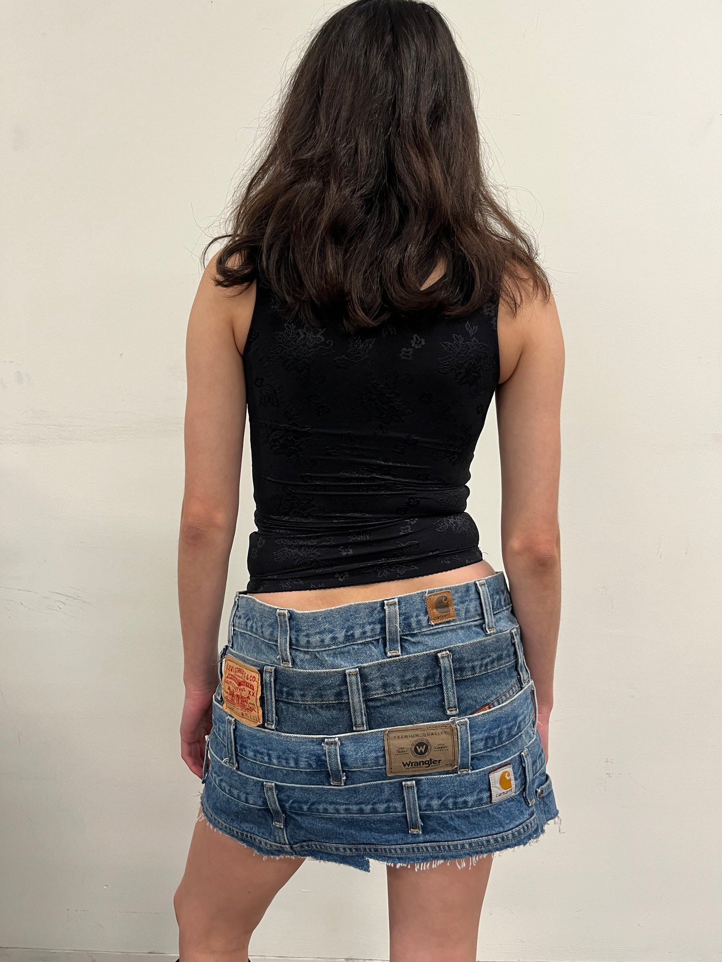 Reconstructed Denim Belt Loops Mini Skirt