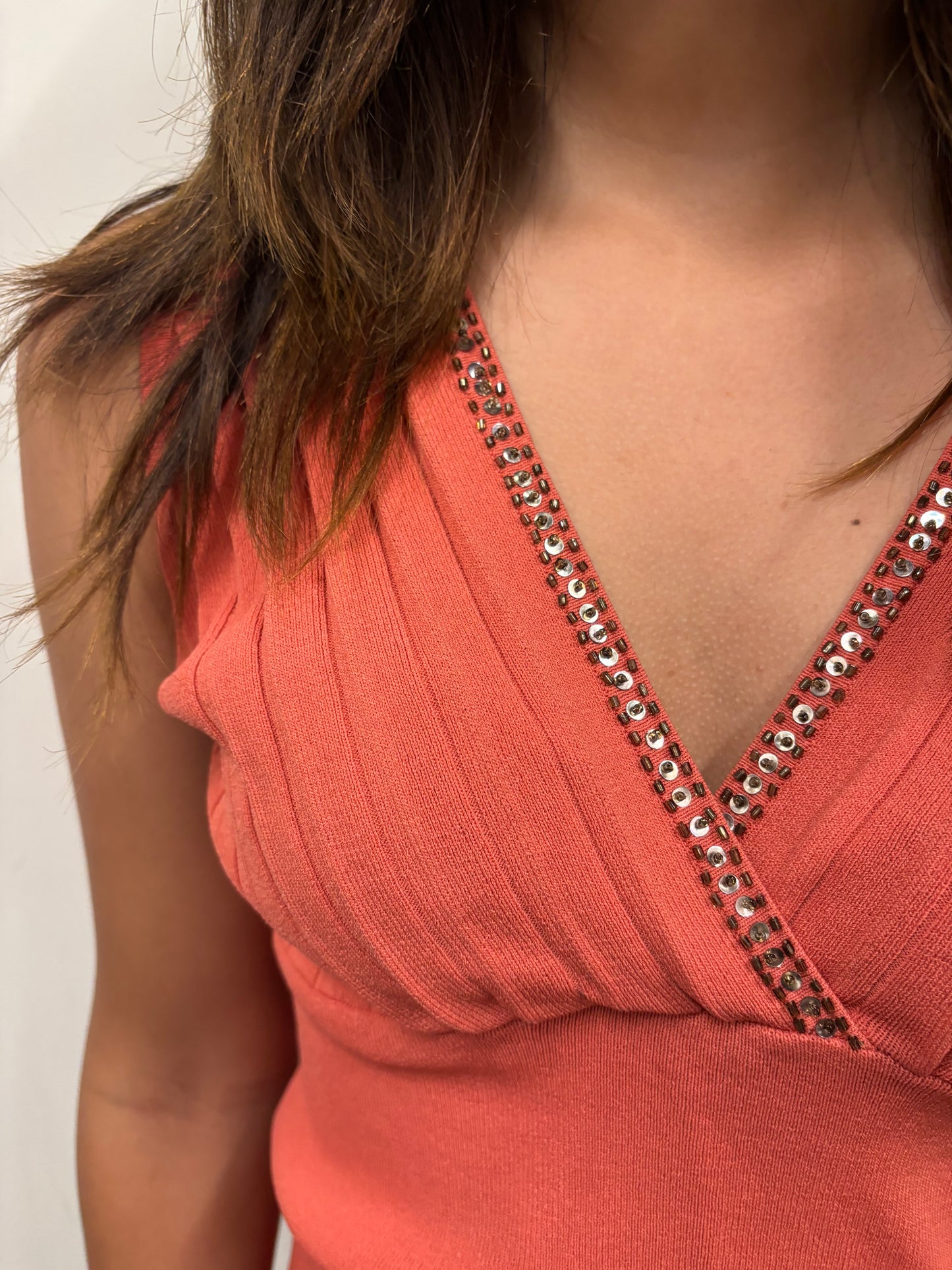 Orange Beaded Detail Top