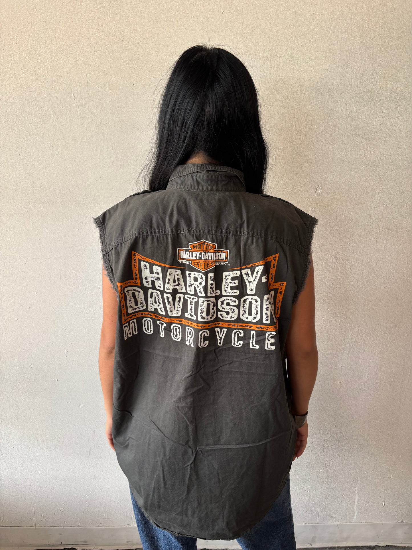 Vintage Harley Davidson Button Up Cut Off
