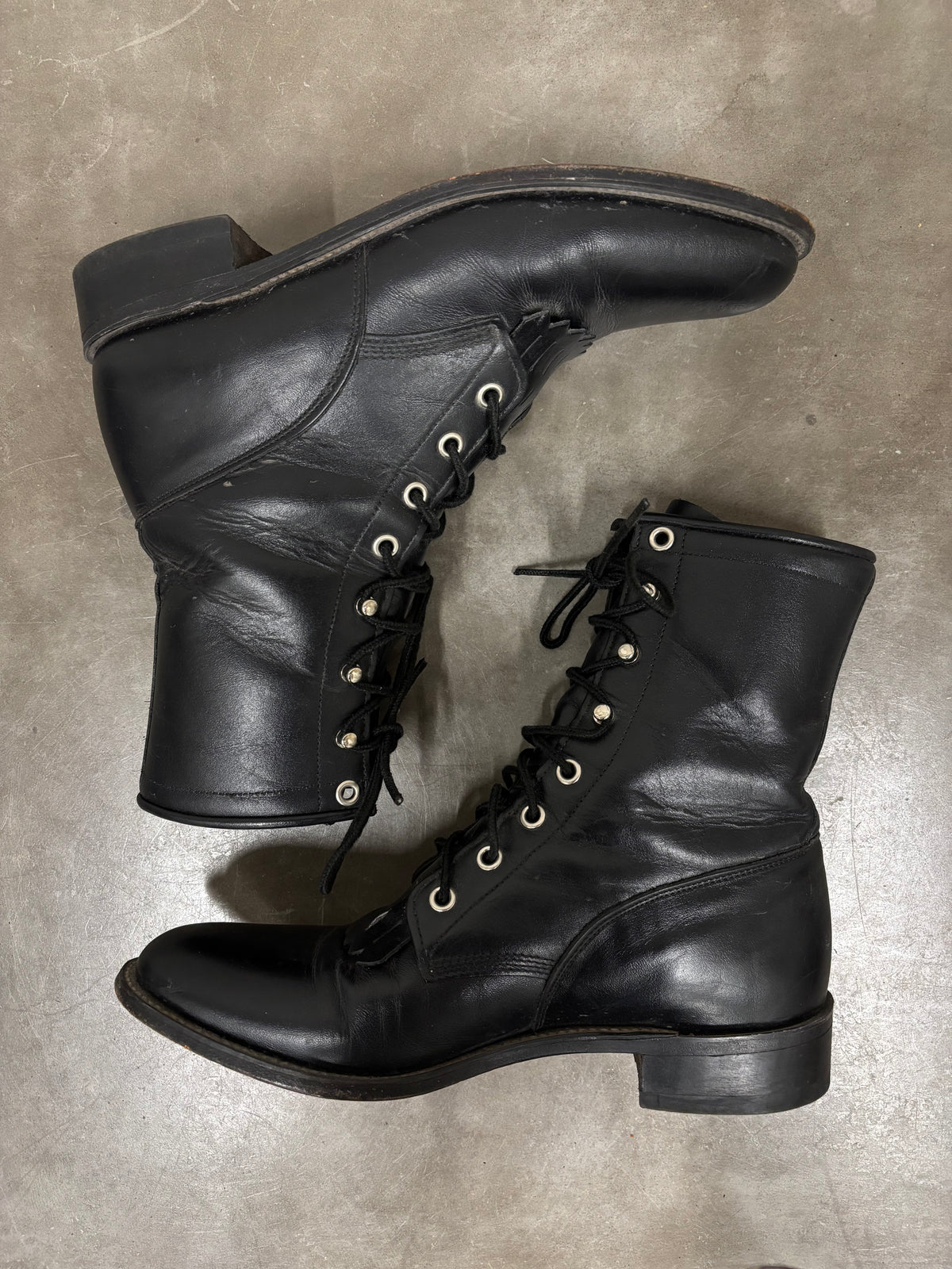 Vintage Justin Black Leather Lace Up Boots