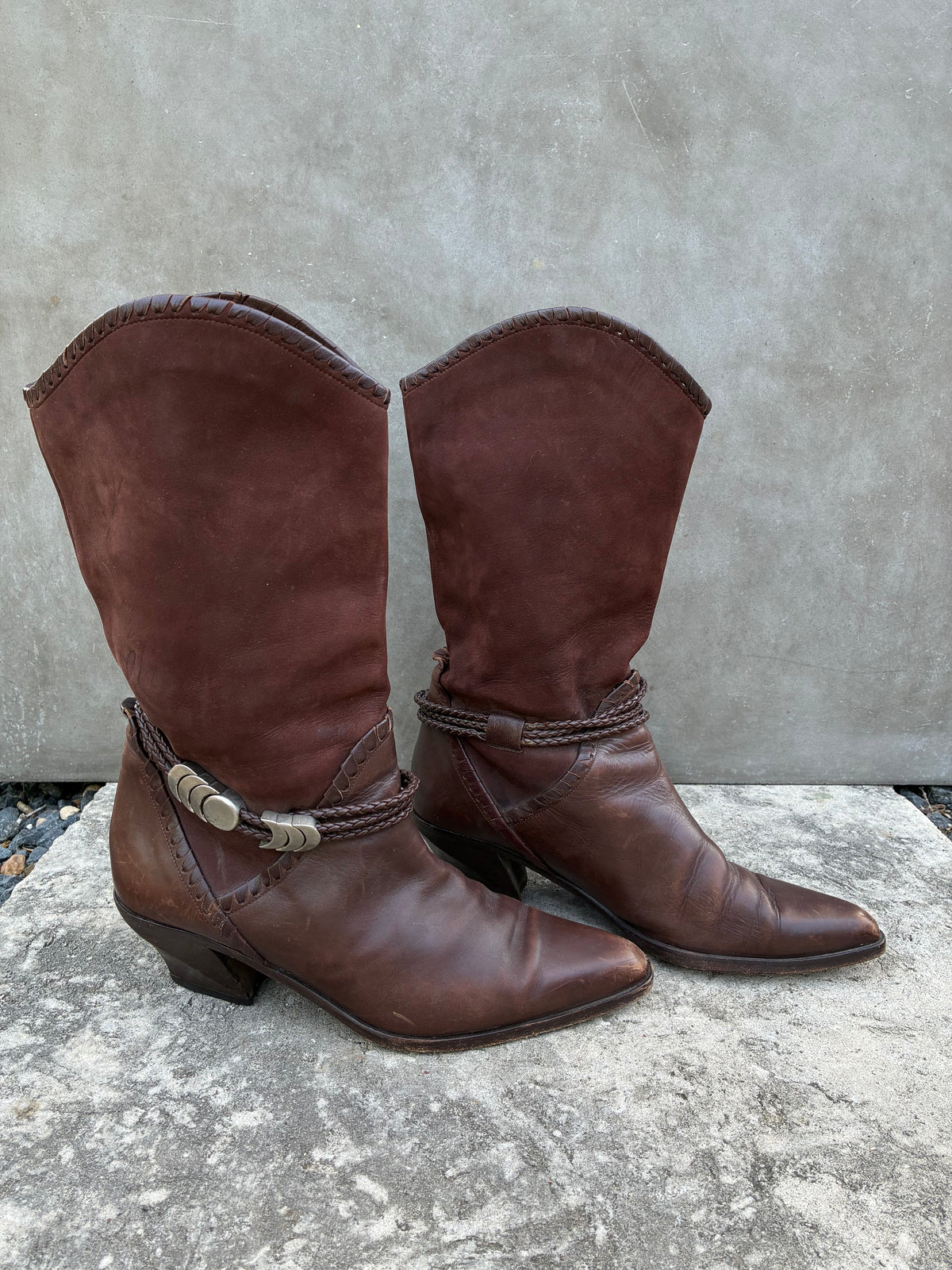 Vintage Via Spiga Brown Leather Cowboy Boots