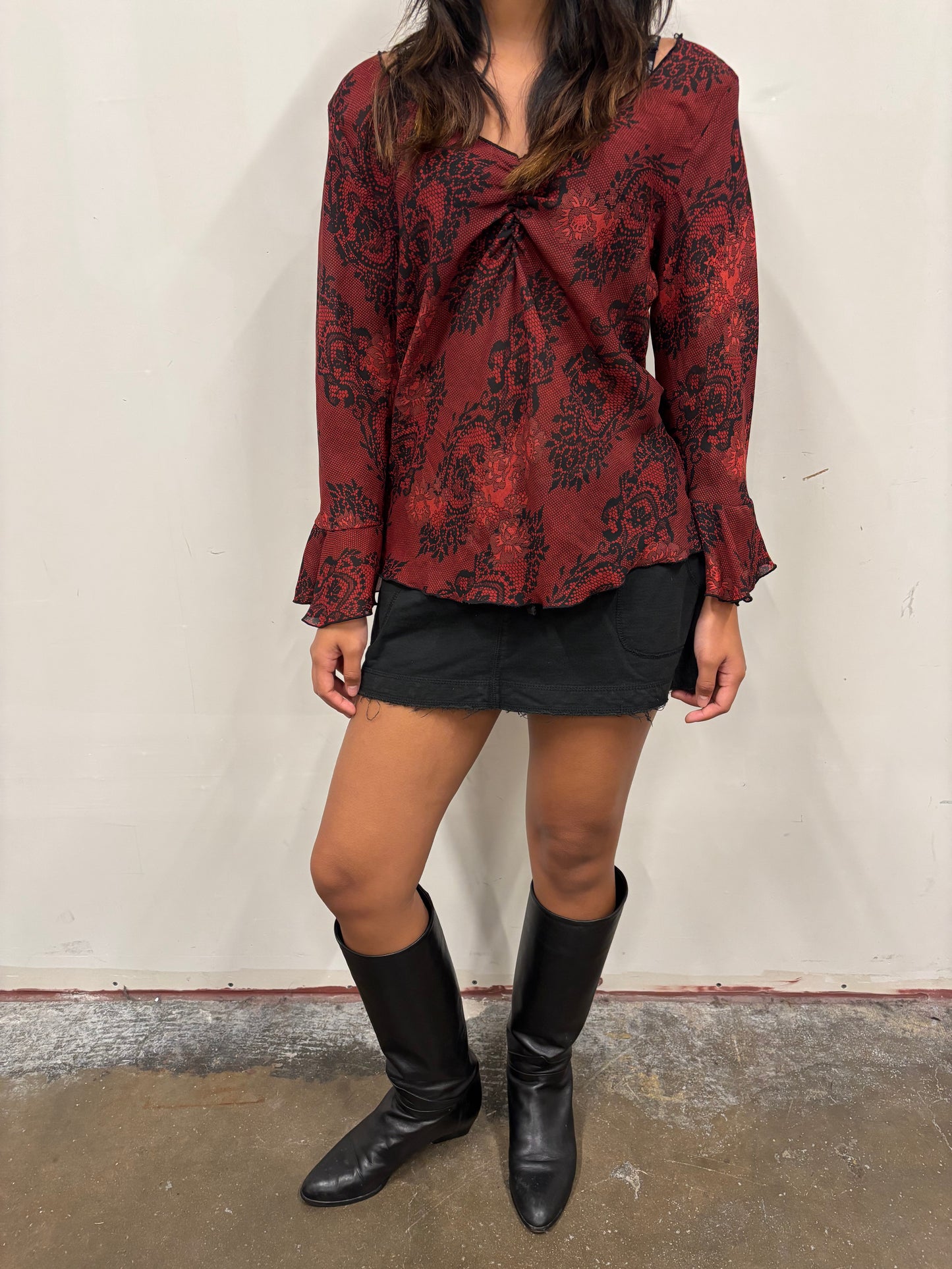 Mesh Lace Print Top