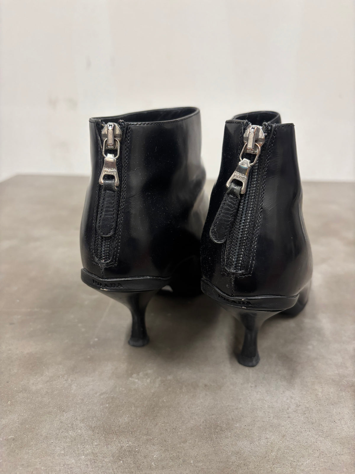 Vintage Prada Black Leather Pointed Toe Ankle Boots
