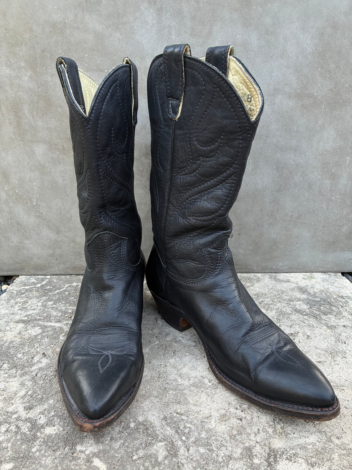 Vintage 70s Stewart Black Leather Cowboy Boots