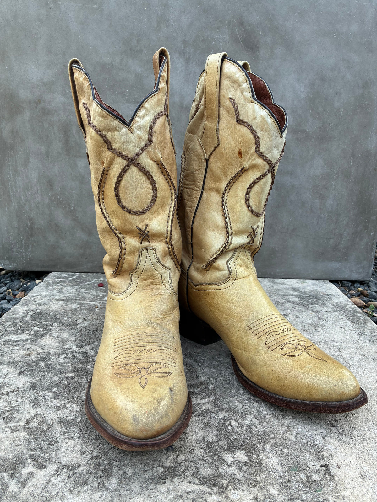 Dan Post Cream Leather With Brown Stitching Cowboy Boots