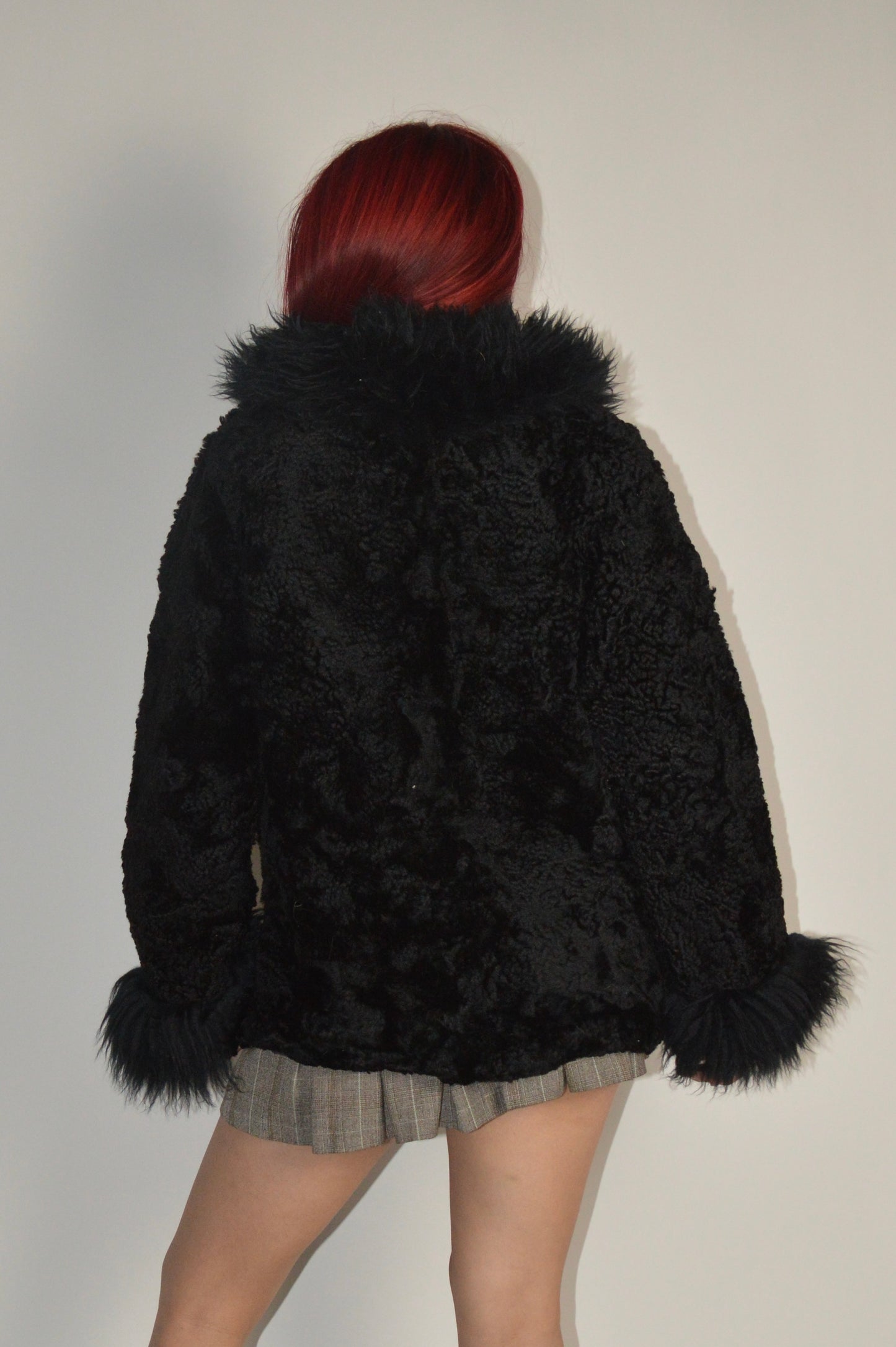 Vintage Black Cyn Baa New Zealand Lambskin Fur Coat