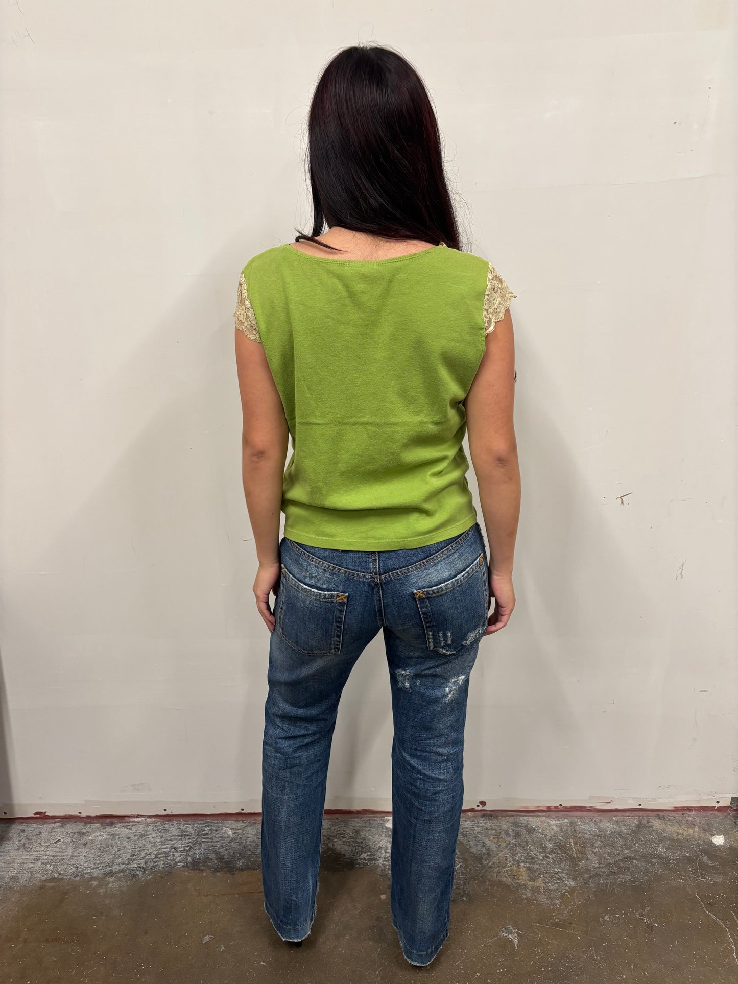 Green Lace Detail Top