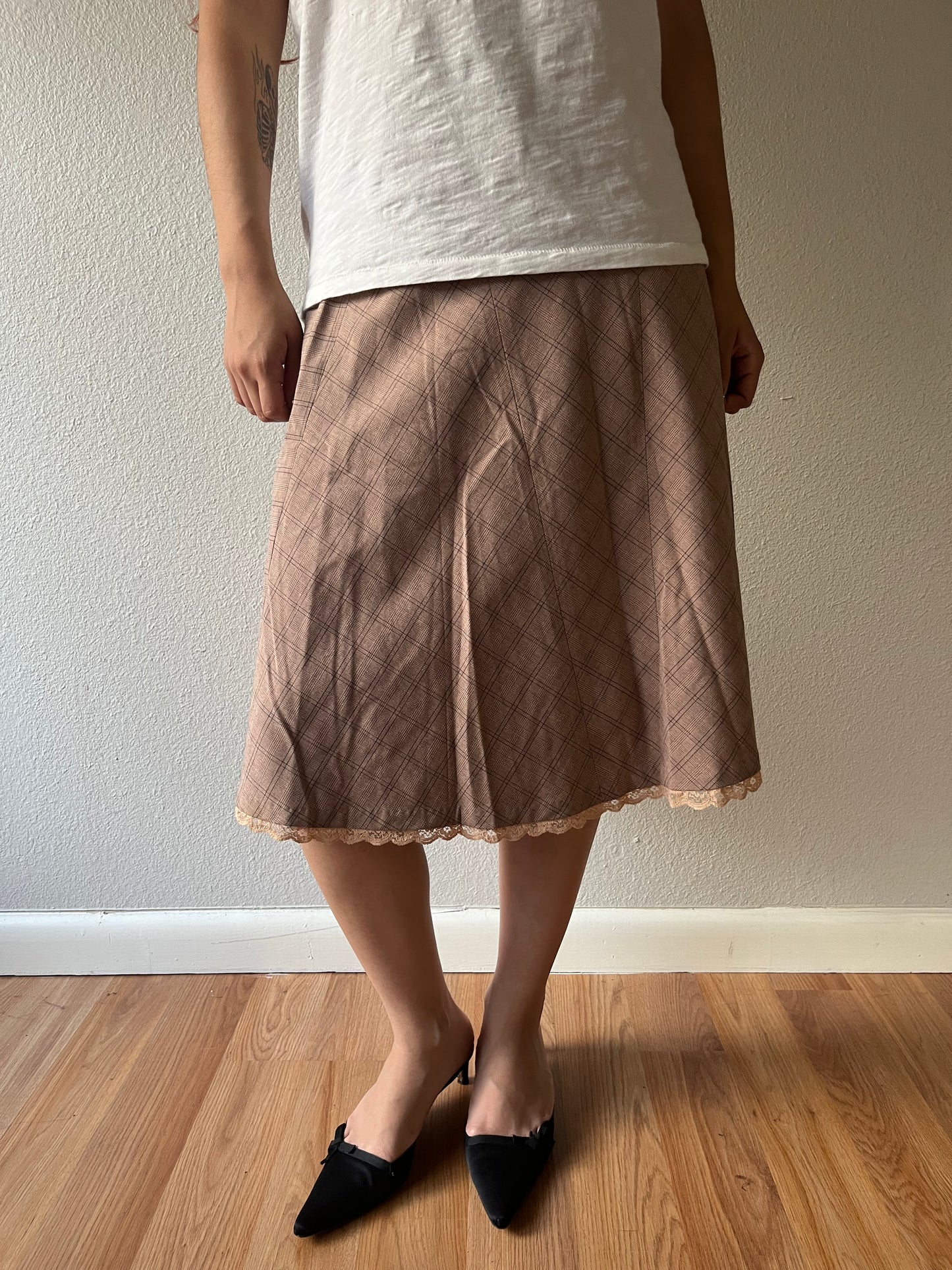 Vintage Brown Lace Midi Skirt