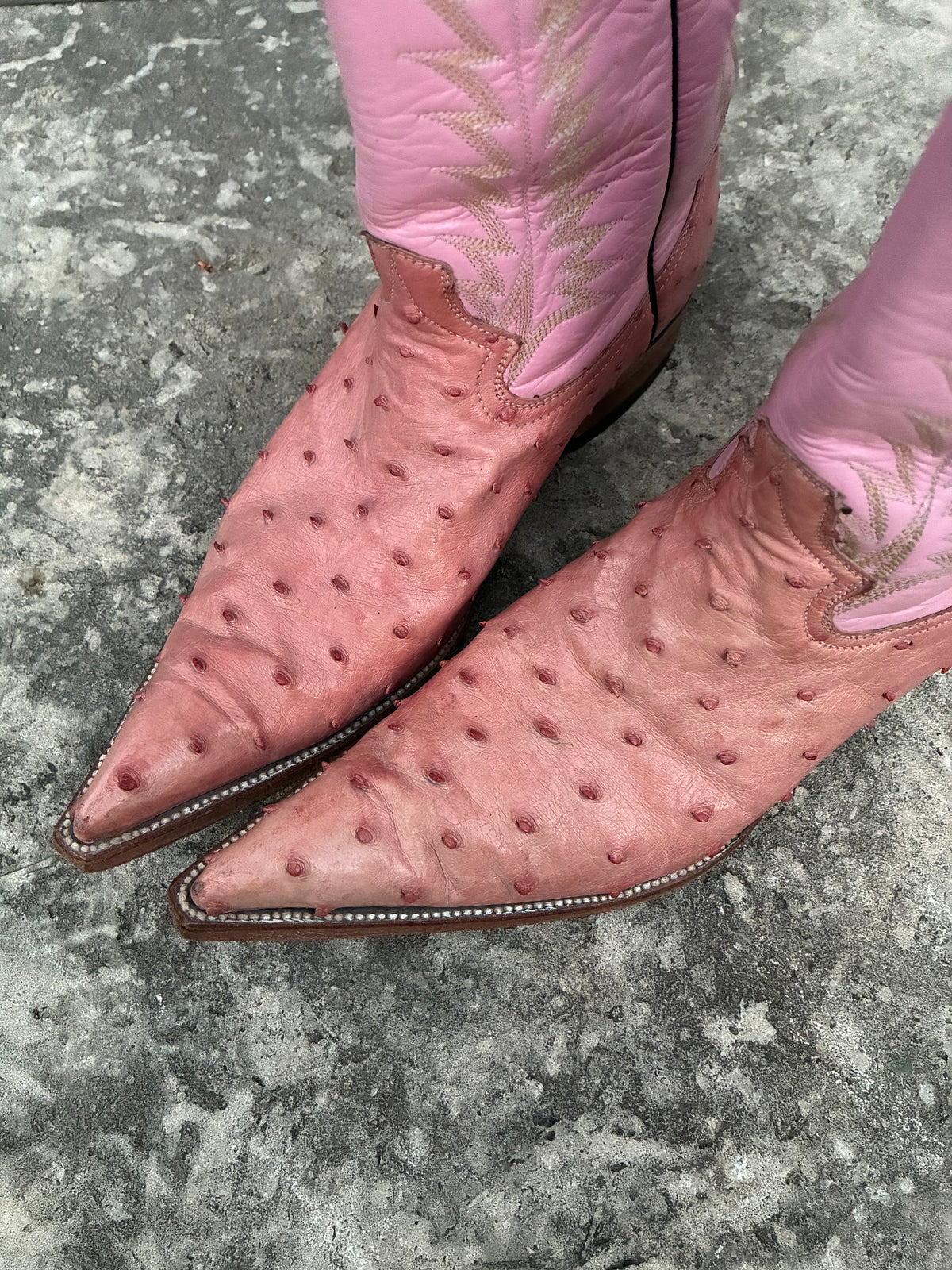 Vintage Pink Ostrich Leather Cowboy Boots