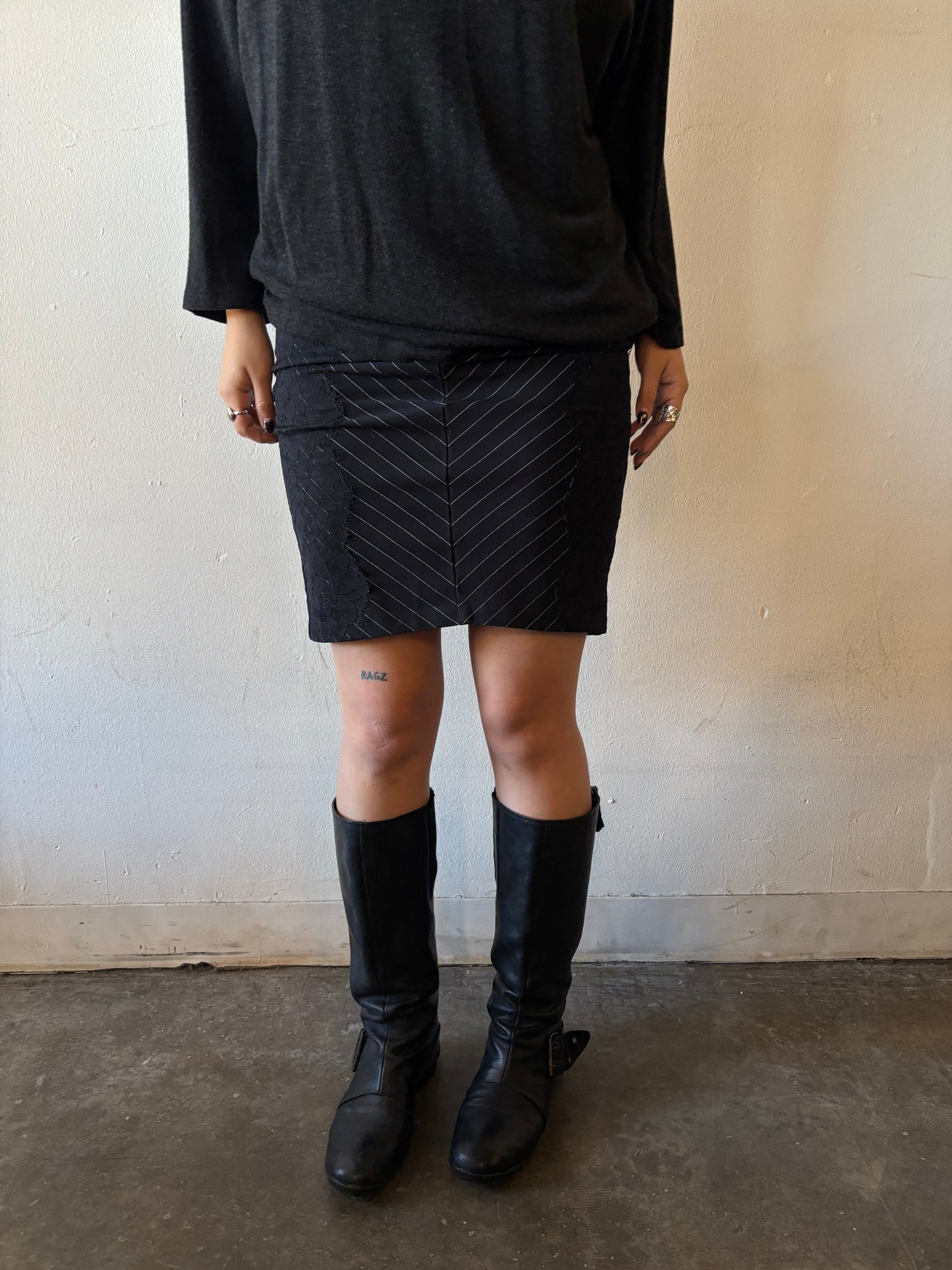 Vintage Laced Striped Pencil Skirt