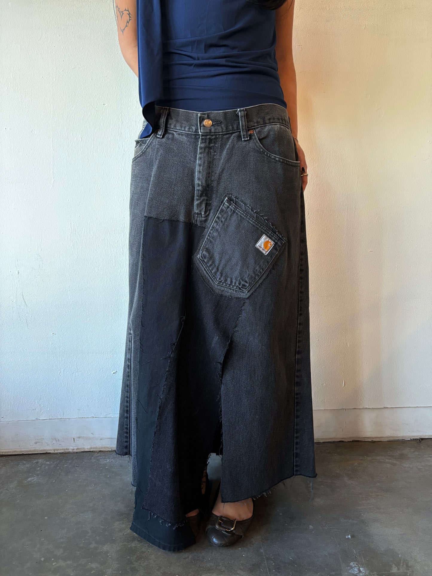 Reworked Lee Patchwork Denim Skirt