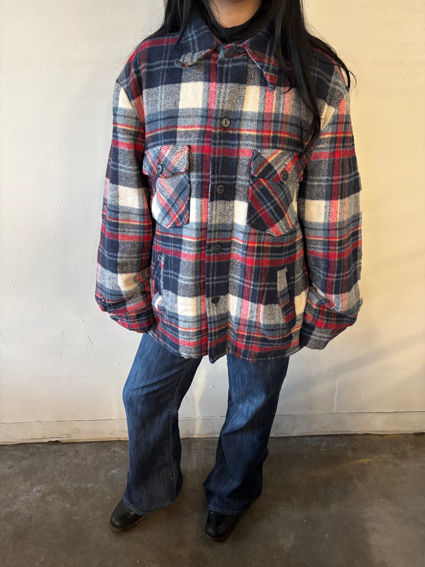 Vintage Sears Plaid Button Up Thick Polo