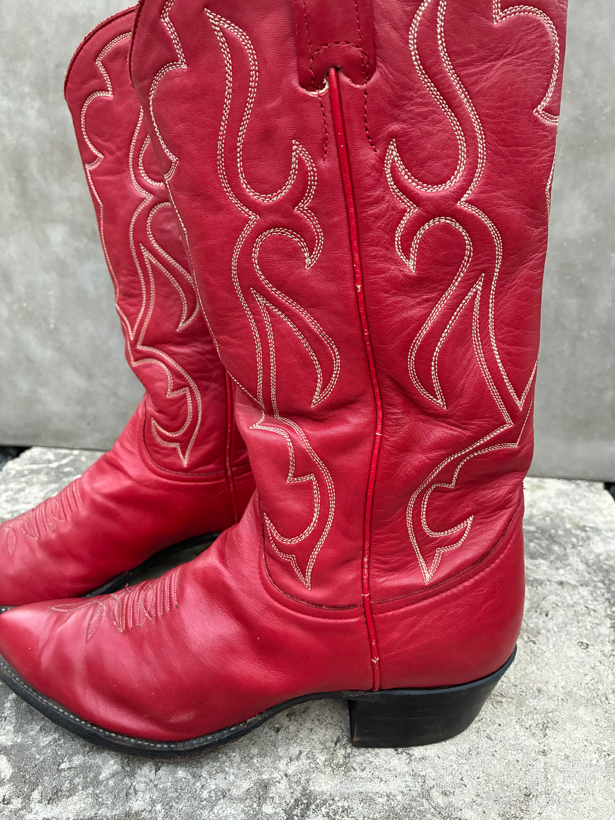 Vintage 1980s Larry Mahan Red Leather Cowboy Boots