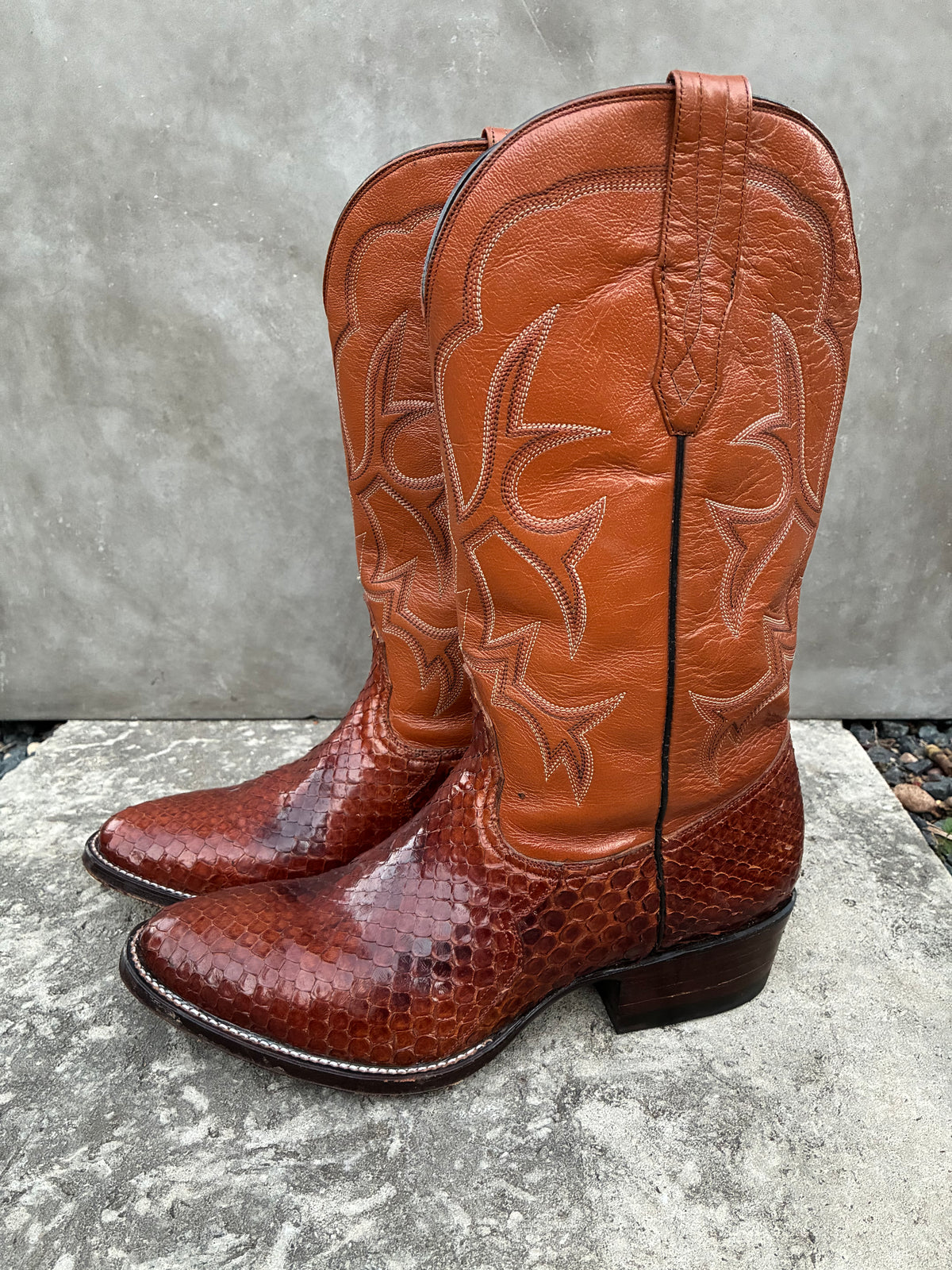 Vintage 1970s California Anaconda Snake Skin Cowboy Boots