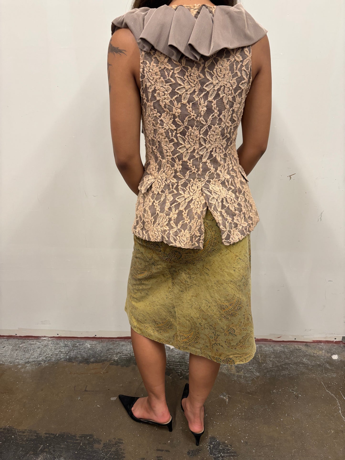 Beige Lace Top W/Ruffles