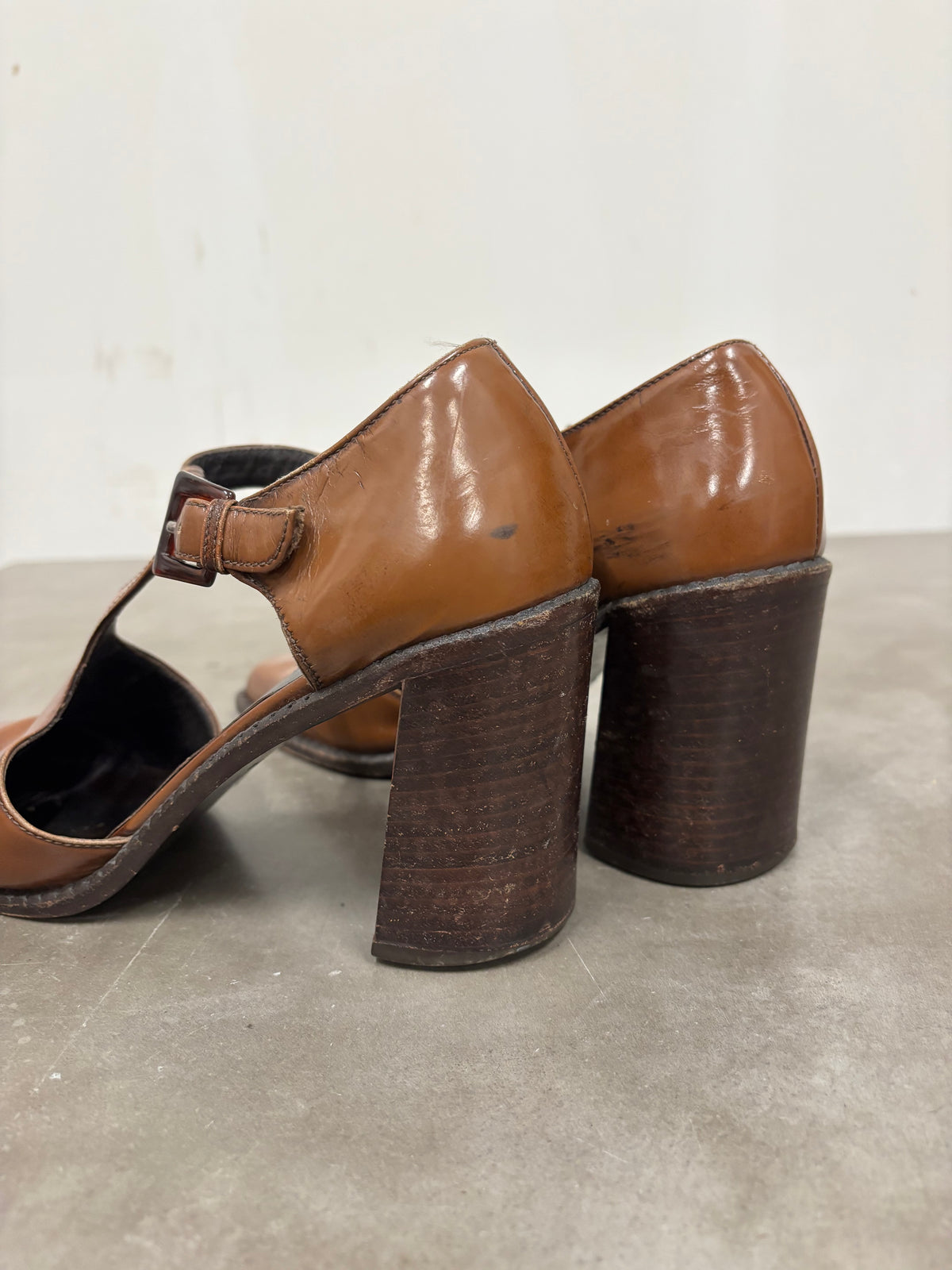 Vintage Prada Brown Leather Mary Jane Heels