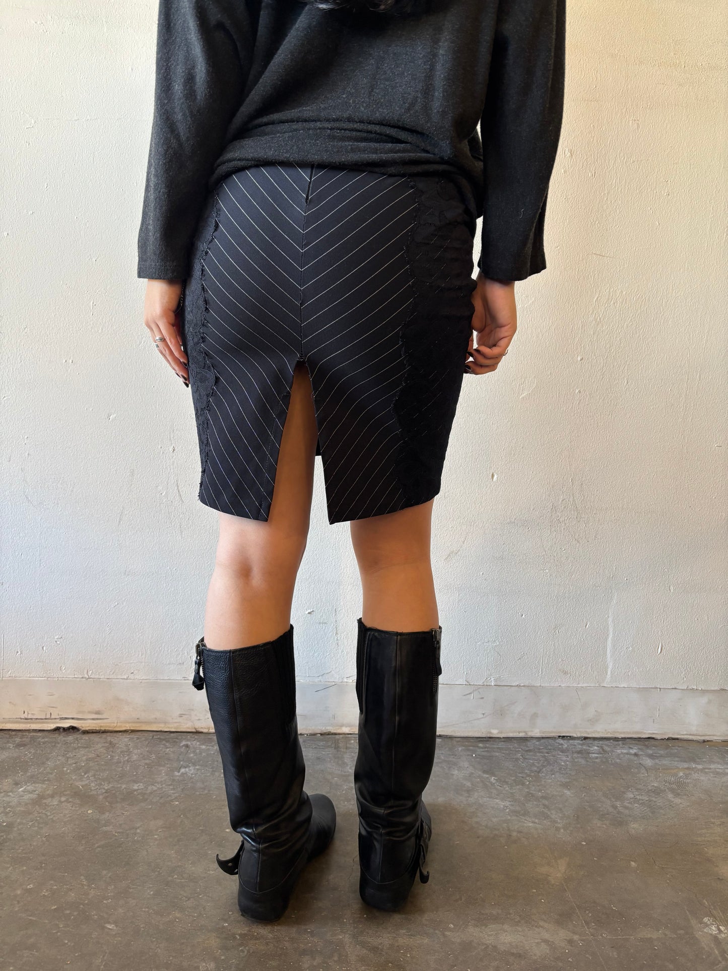Vintage Laced Striped Pencil Skirt