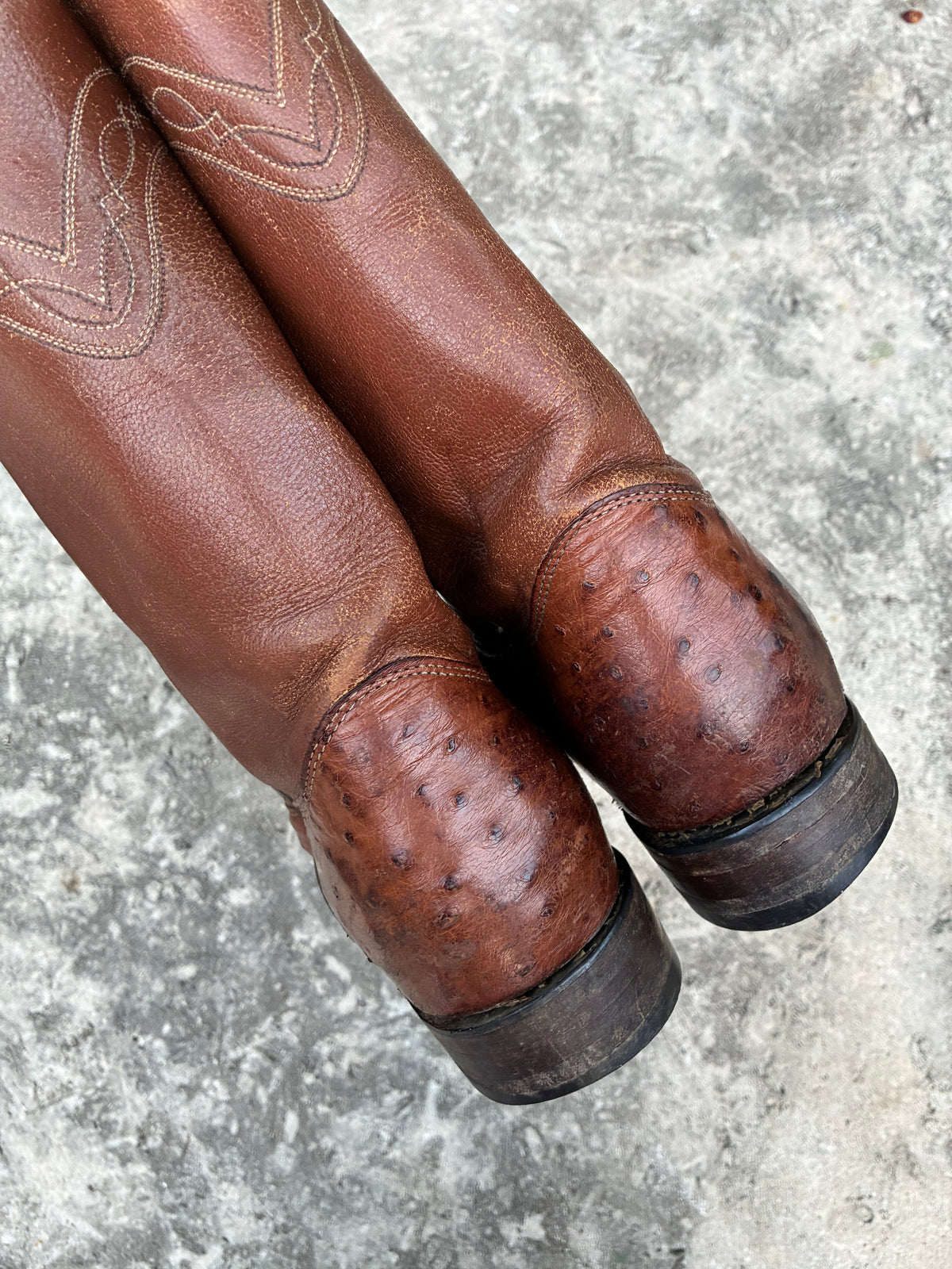 Vintage 1980s Justin Brown Ostrich Leather Cowboy Boots