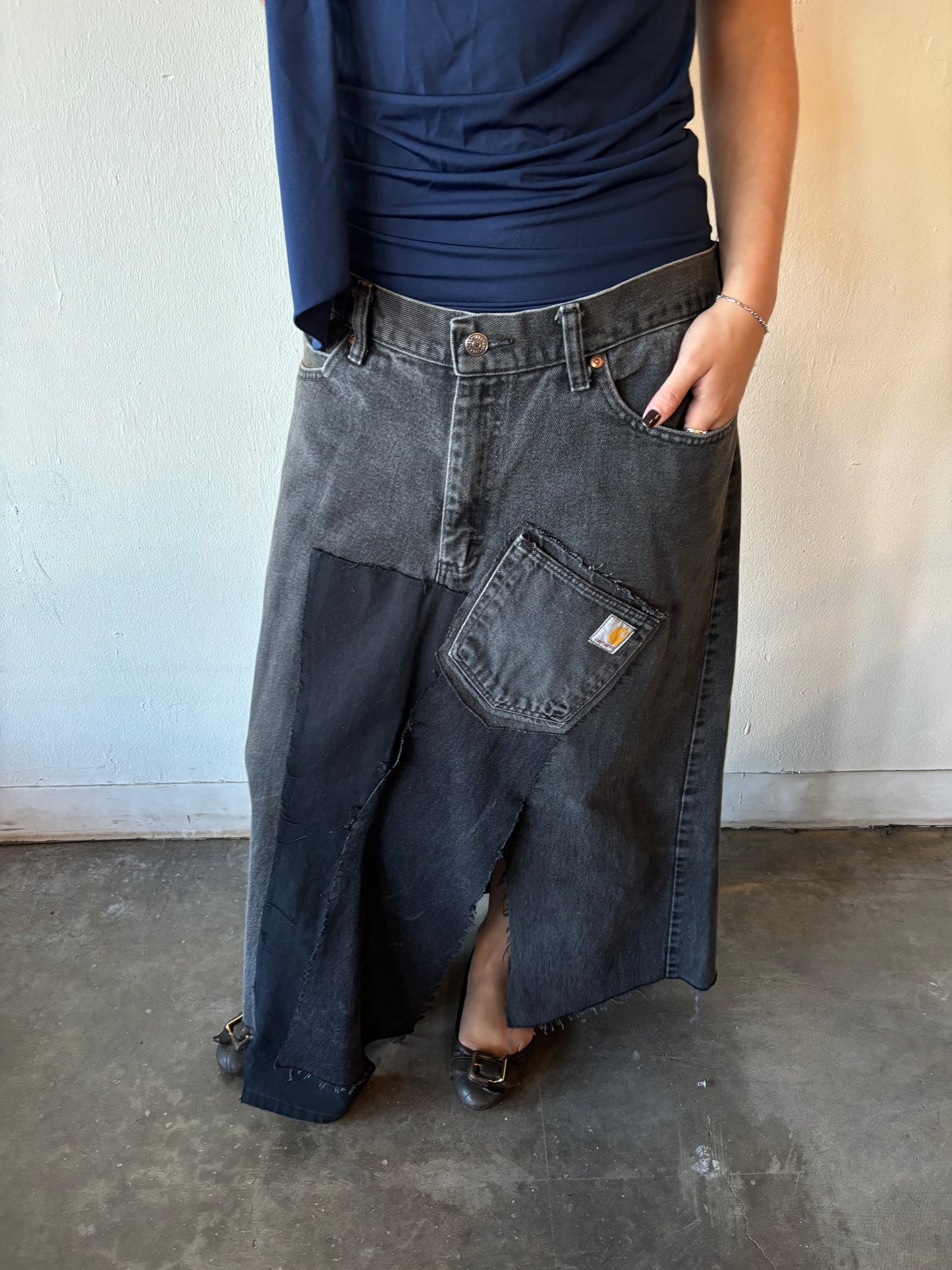 Reworked Lee Patchwork Denim Skirt