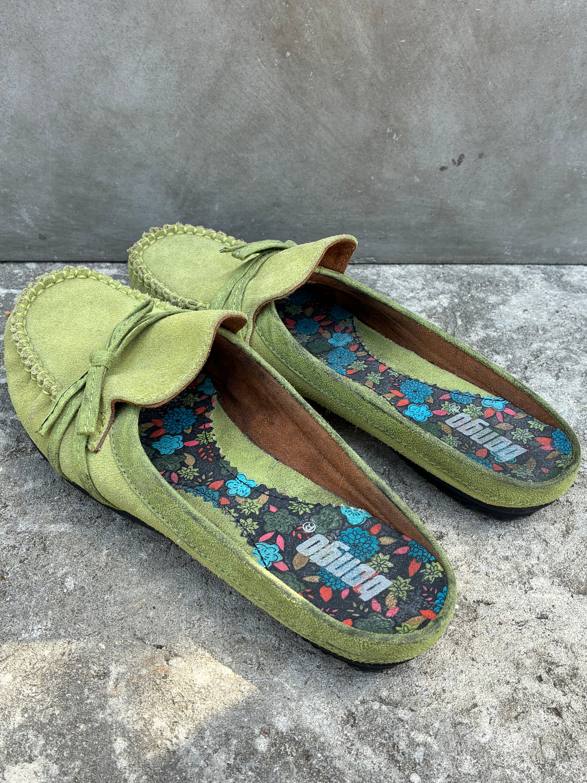 Vintage Green Suede Bongo Sandals