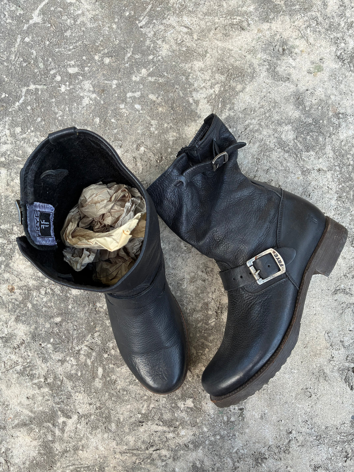 Vintage FRYE Black Leather Harness Boots