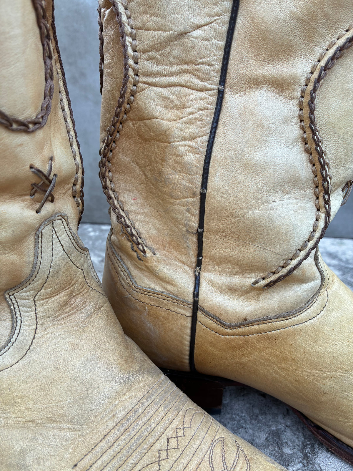 Dan Post Cream Leather With Brown Stitching Cowboy Boots