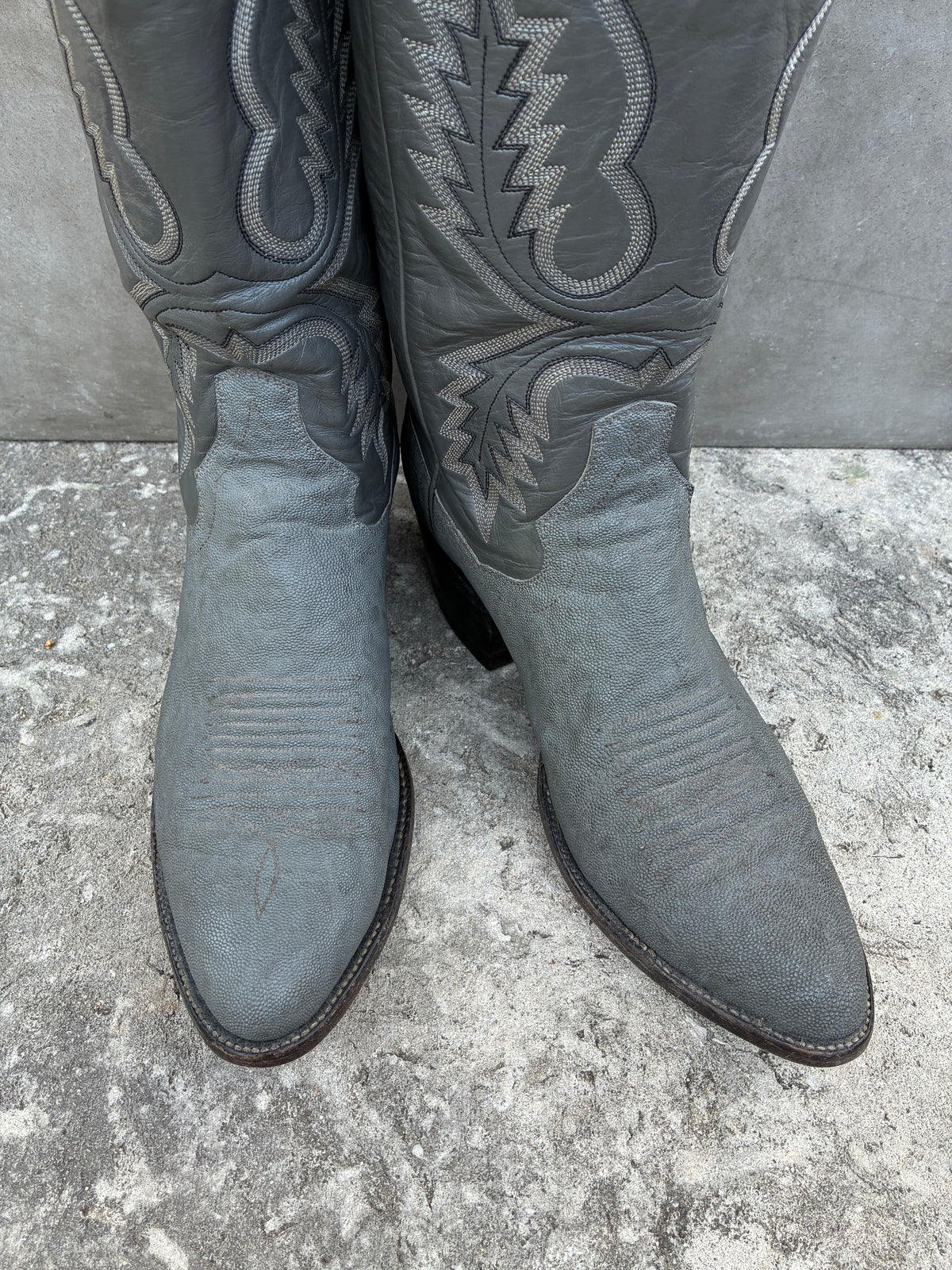 Vintage 1980s Panhandle Slim Gray Leather Cowboy Boots